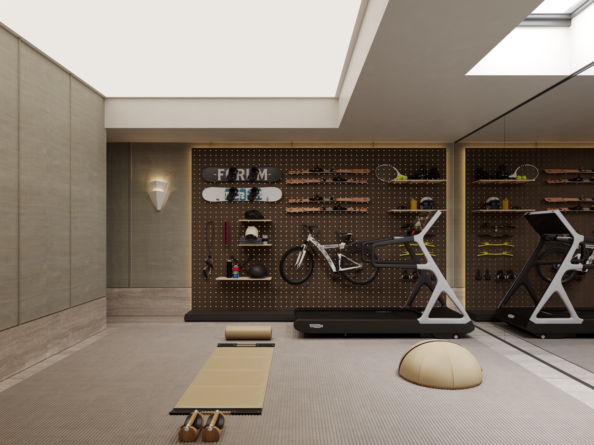 Basement gym under a skylight